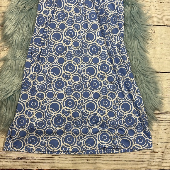 Lulu-B Blue Geometric Circle Ruffle Off Shoulder Dress - Picture 6 of 9